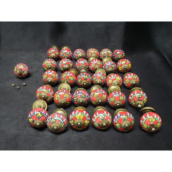 31 Porcelain Floral Hand Painted Knobs Dresser Cabinets Kitchen Bathroom Drawer - Picture 2 of 9